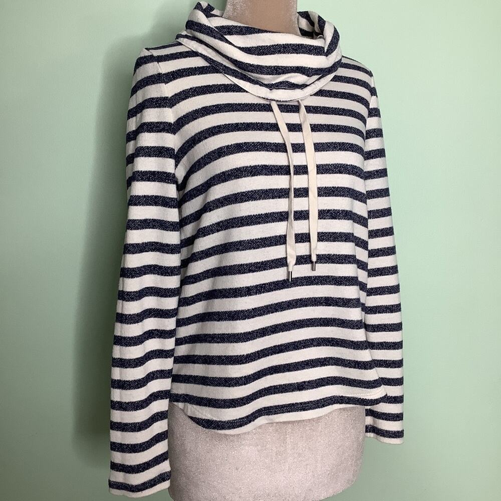 Chaps Nautical Stripe Cowl Neck Funnel Neck Stretchy Knit Pullover Sweatshirt